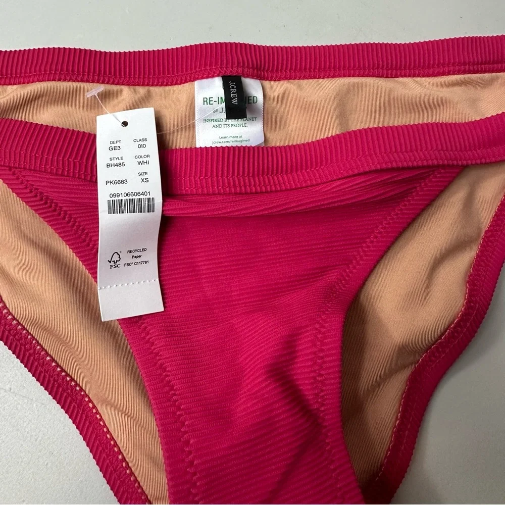 J.Crew Womens Ribbed Trim Hipster Low Rise Full Coverage Bikini Bottom Pink XS